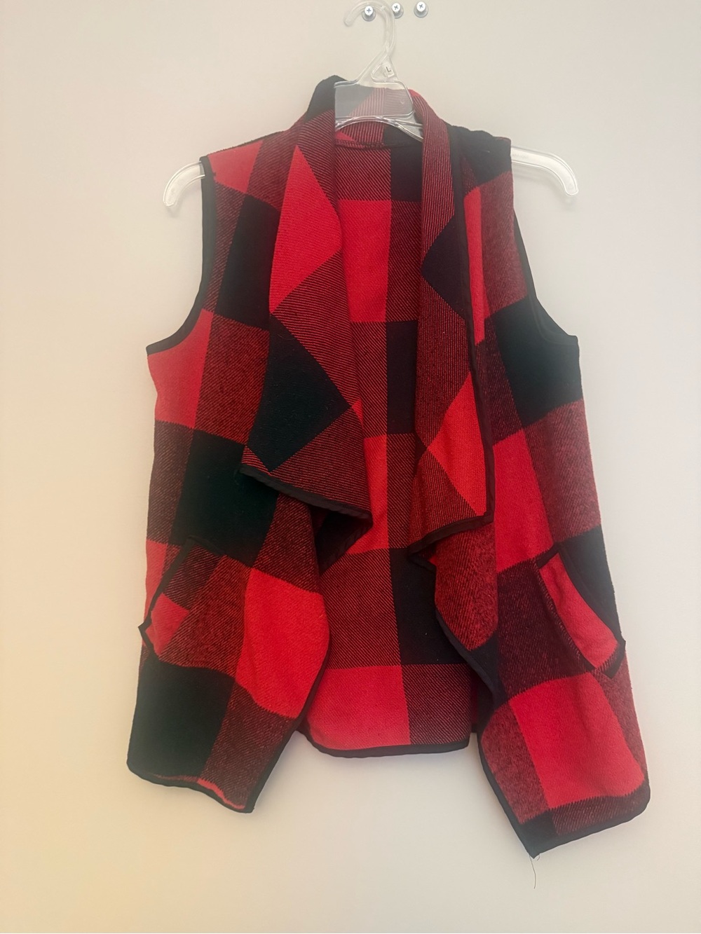 Red and Black Buffalo Plaid Open Front Vest